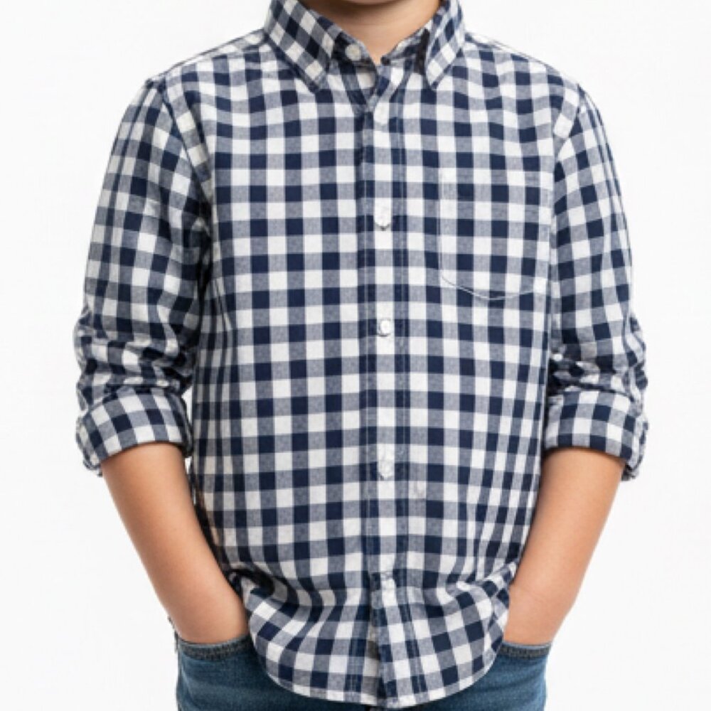 J.Crew Crewcuts Navy & White Gingham Button-Down Shirt Kids 4–5 Classic Preppy